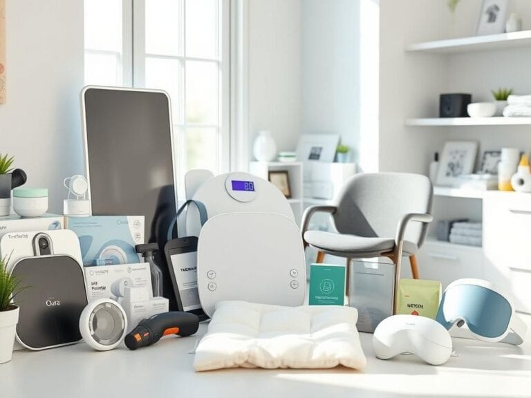Flick International Display of HSA and FSA-eligible health products including a massage gun, shower chair, and LED light therapy mask