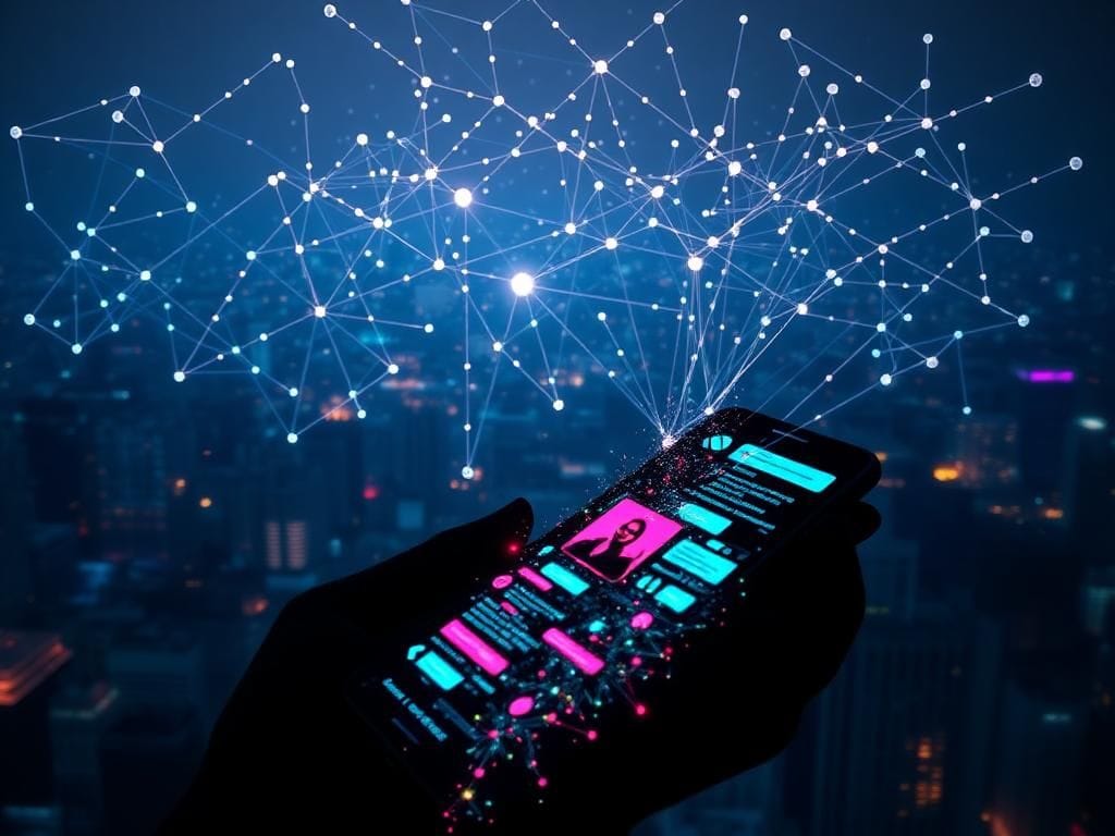 Flick International Abstract representation of a data network with interconnected nodes symbolizing leaked private messages