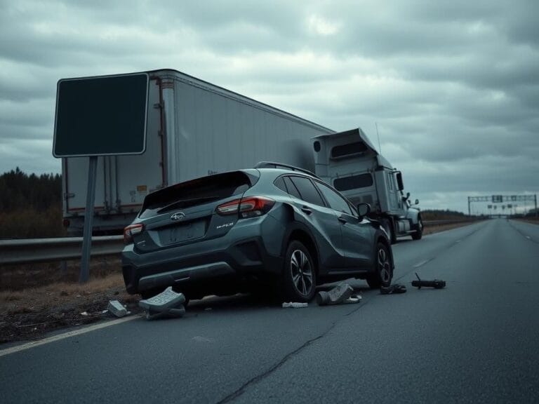 Flick International A crumpled Subaru Crosstrek on the roadside after a fatal semi-truck crash