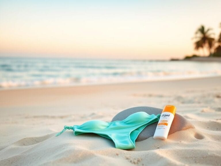 Flick International Stylish mint green bikini on a serene beach at sunrise