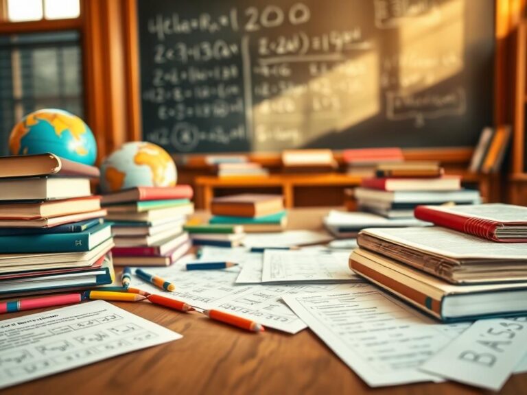 Flick International Close-up of an educational workspace with textbooks and a globe