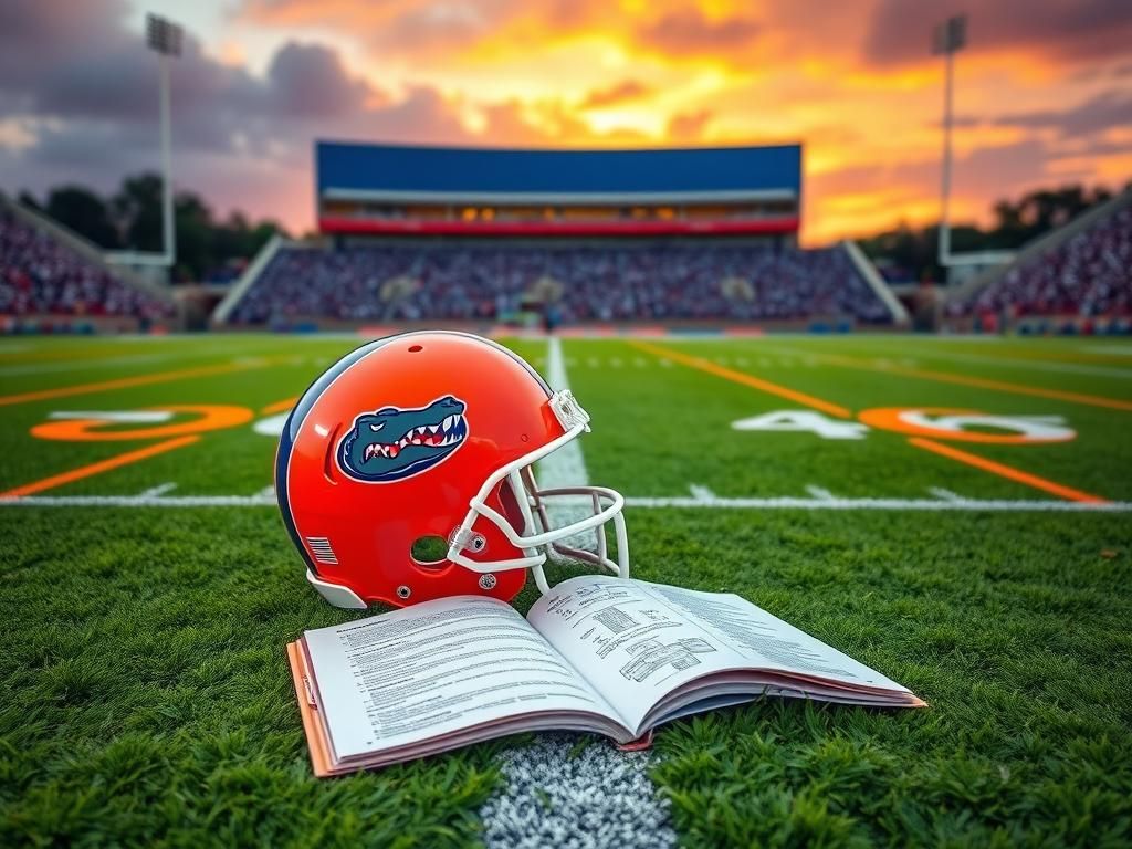 Flick International Vintage football helmet with Florida Gators logo set against a vibrant stadium field