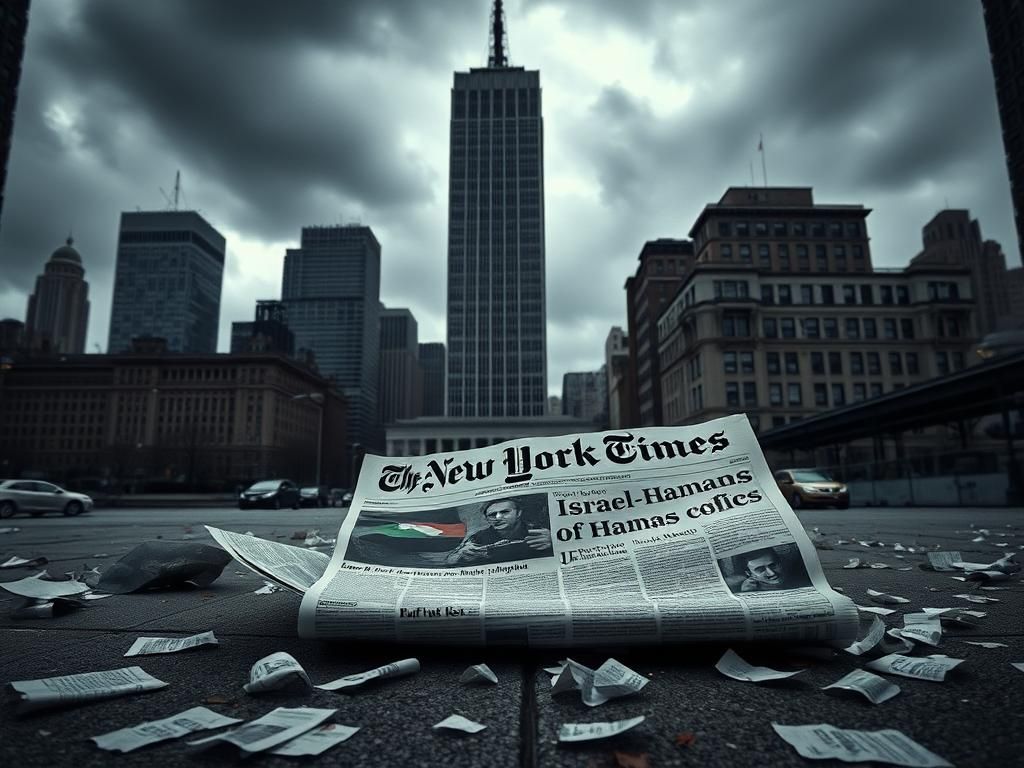 Flick International Dramatic cityscape of New York City featuring The New York Times building under an overcast sky