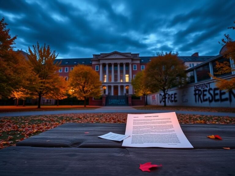 Flick International Dusk campus scene at Rutgers University reflecting academic tension and freedom debates
