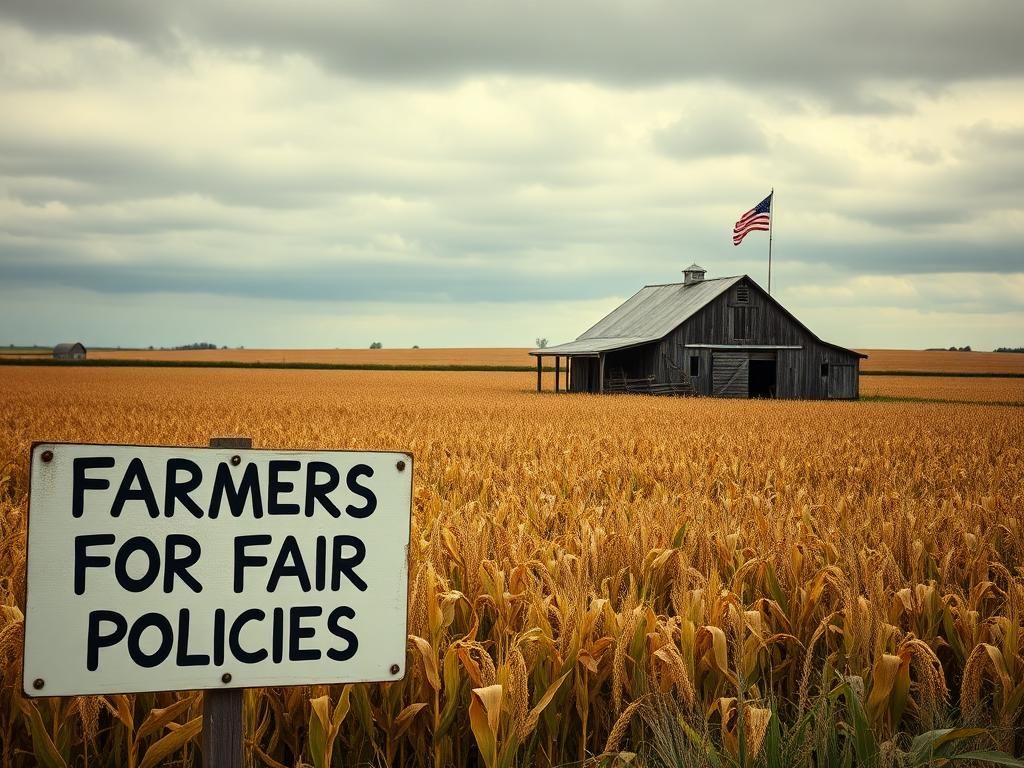 Flick International A rural landscape in Iowa showing golden cornfields and a dilapidated barn under an overcast sky.