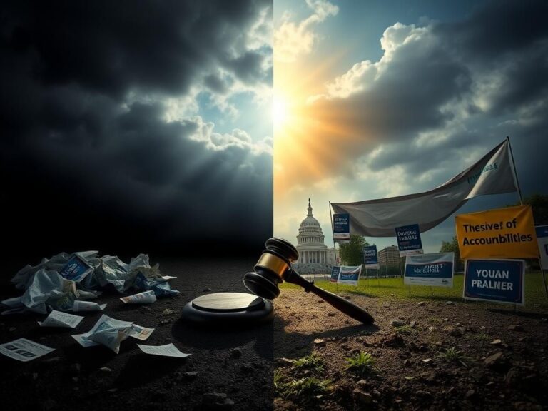 Flick International Dramatic split scene illustrating the divide between Democrats and Republicans with contrasting environments