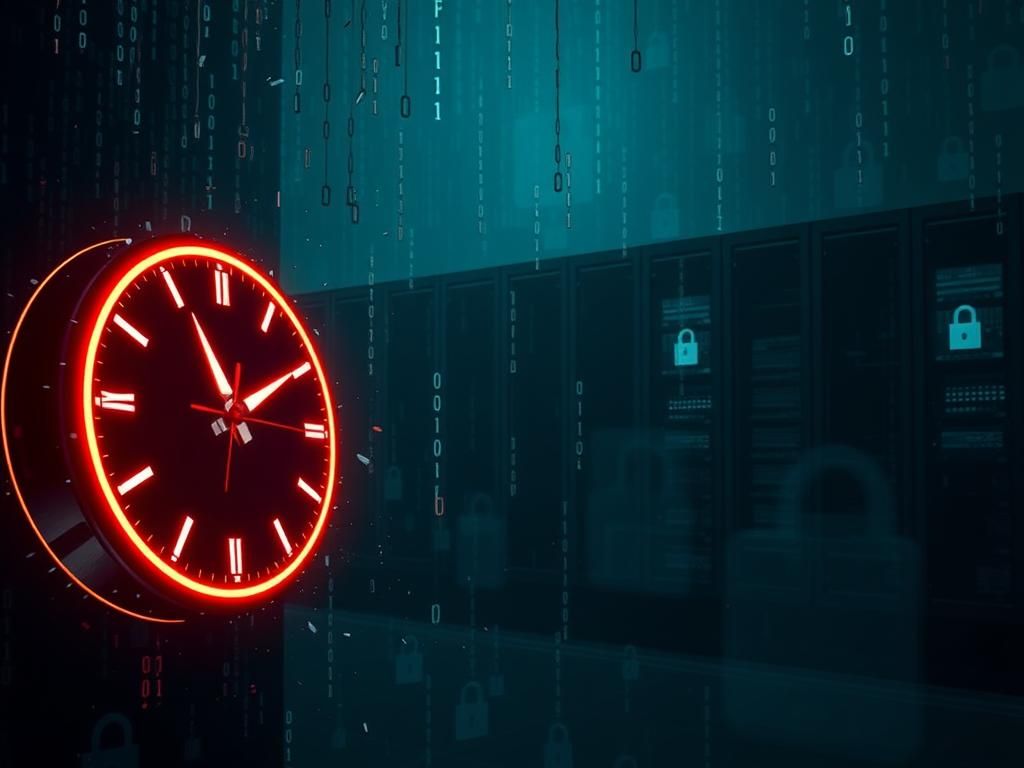Flick International Abstract representation of cyber warfare with a stylized glowing digital clock signifying China's National Time Service