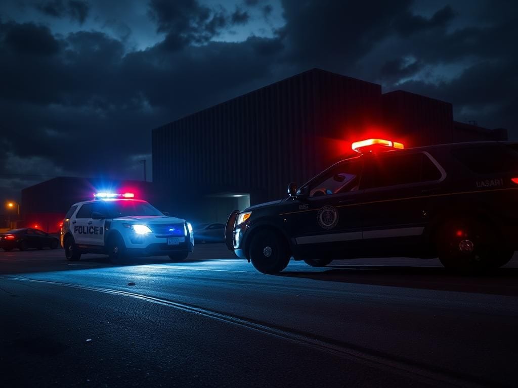Flick International U.S. Marshal vehicle with flashing lights at a Los Angeles immigration operation scene