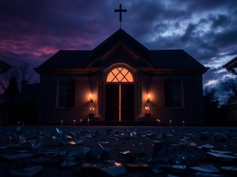 Flick International A solemn exterior of a traditional synagogue adorned with Star of David symbols and flickering candles