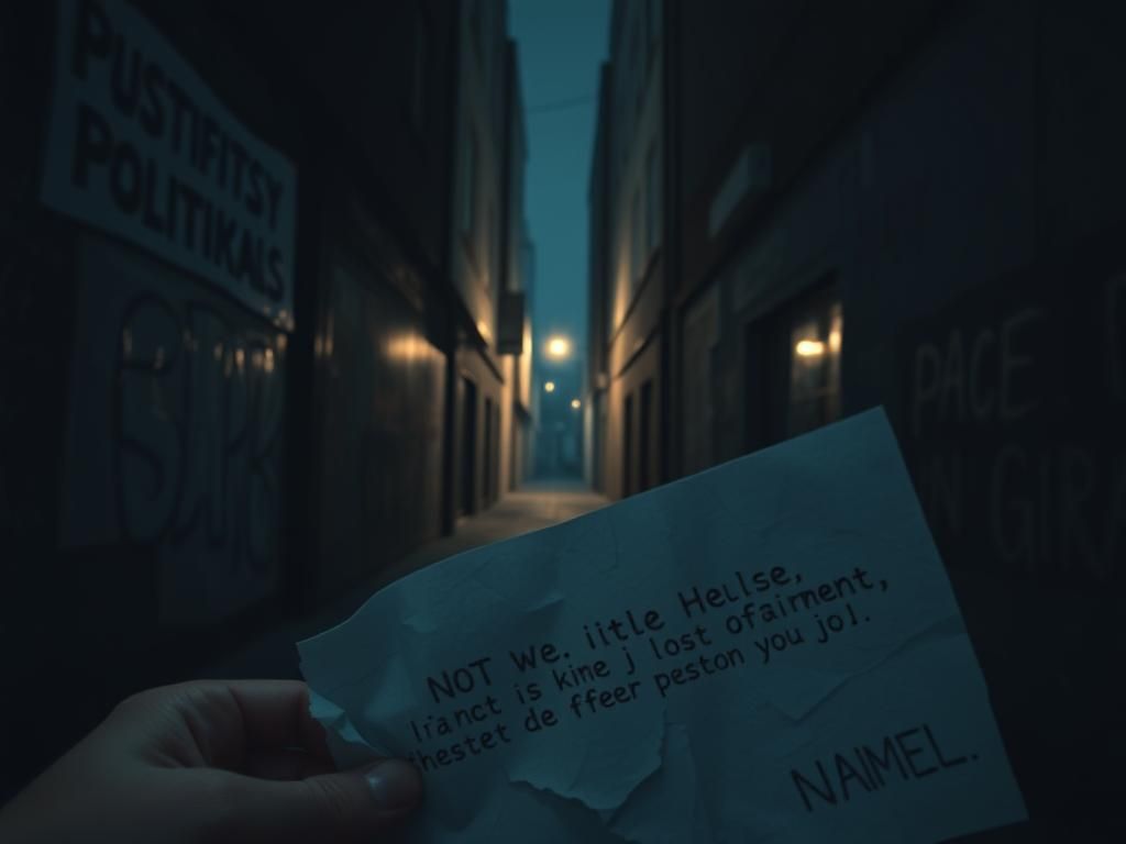 Flick International Dark urban alleyway with threatening graffiti and a crumpled piece of paper