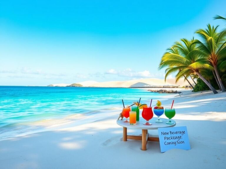 Flick International Serene tropical beach scene on Great Stirrup Cay with colorful drinks