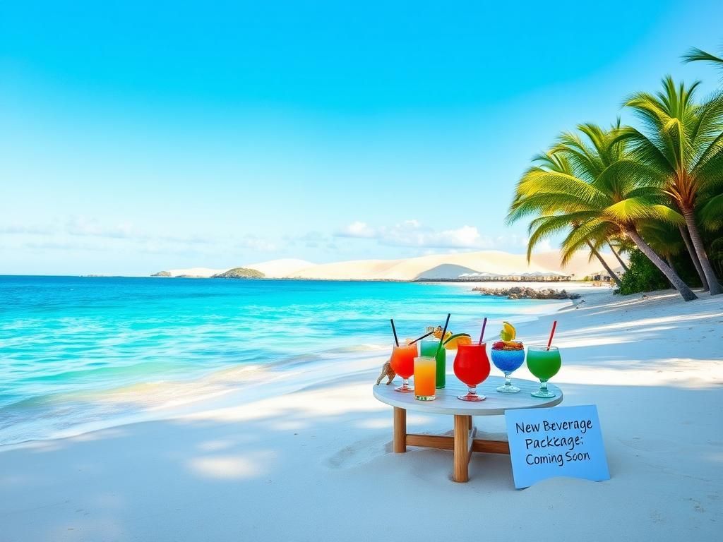 Flick International Serene tropical beach scene on Great Stirrup Cay with colorful drinks