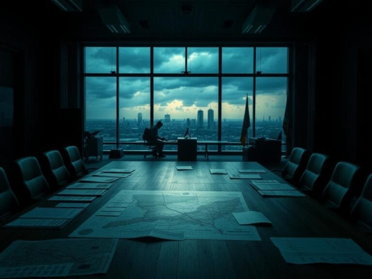 Flick International Empty military command center with maps and deployment orders