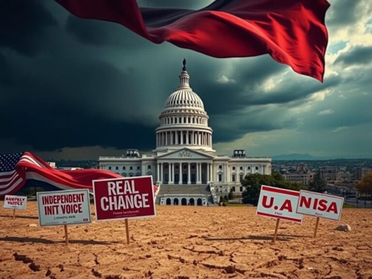 Flick International Large U.S. Capitol building with storm clouds overhead and political campaign signs in the foreground