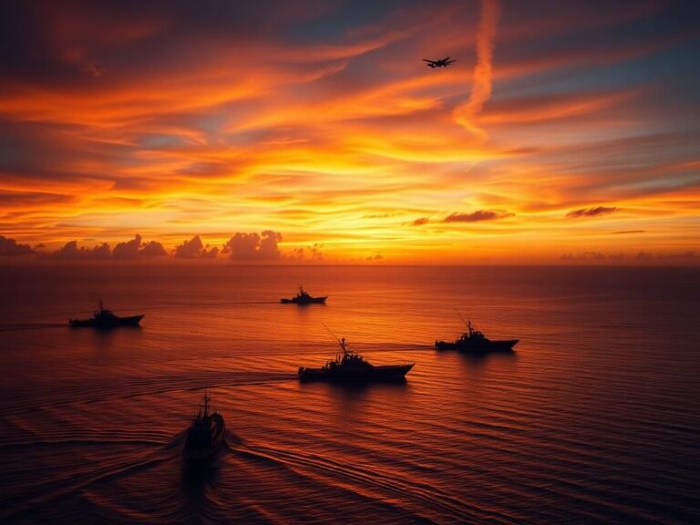 Flick International Aerial view of the Caribbean Sea at dusk with suspected drug boats