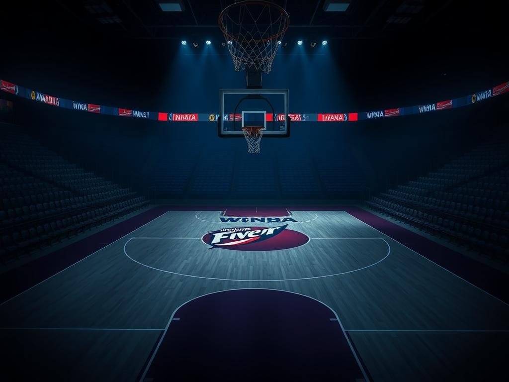 Flick International Empty basketball court in a dimly lit arena with an empty hoop symbolizing missed opportunities in the WNBA