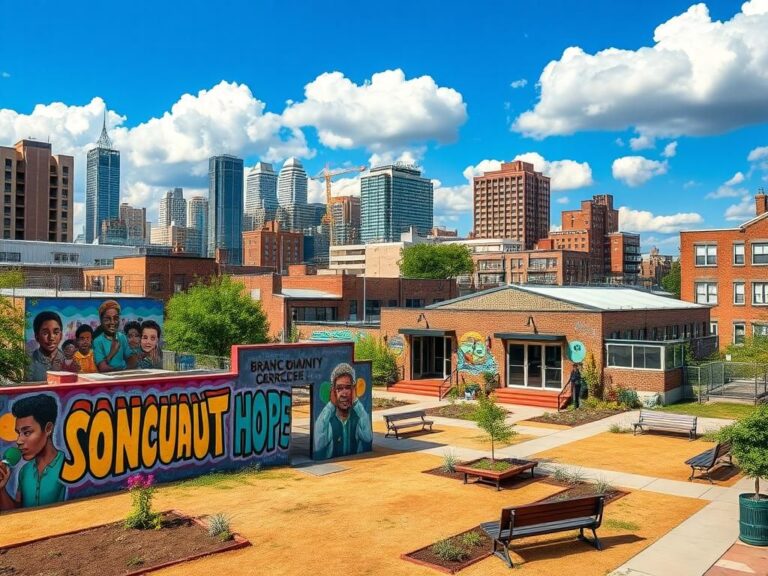 Flick International Vibrant murals depicting resilience and unity in a revitalized Black neighborhood