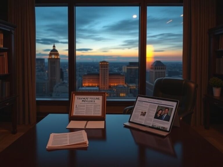 Flick International Serene office space overlooking a cityscape at dusk symbolizing privilege and reflection