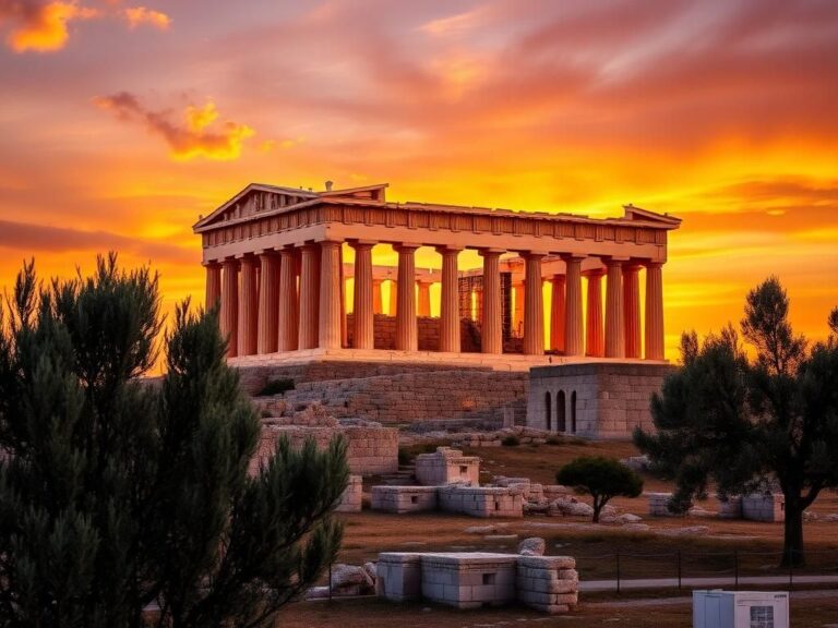 Flick International Majestic view of the Parthenon bathed in golden sunset light