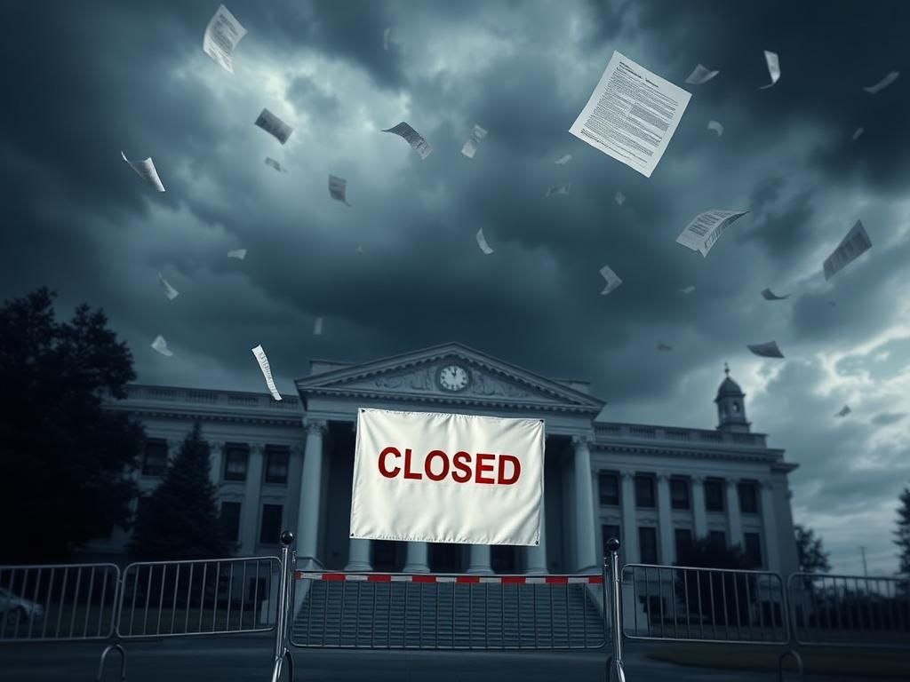 Flick International Closed sign on a government building symbolizes the ongoing government shutdown