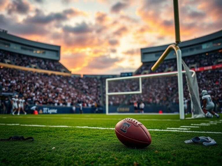 Flick International An empty goalpost on a football field with a football nearby, symbolizing a critical missed extra point.