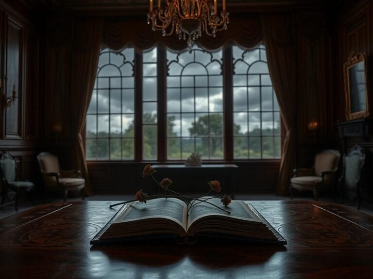 Flick International Elegant royal palace interior with dark wood paneling and ornate chandelier