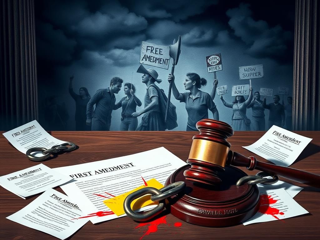 Flick International Dramatic courtroom scene depicting justice with a gavel and legal documents