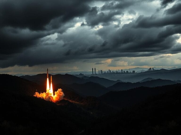 Flick International North Korea missile launch against stormy landscape