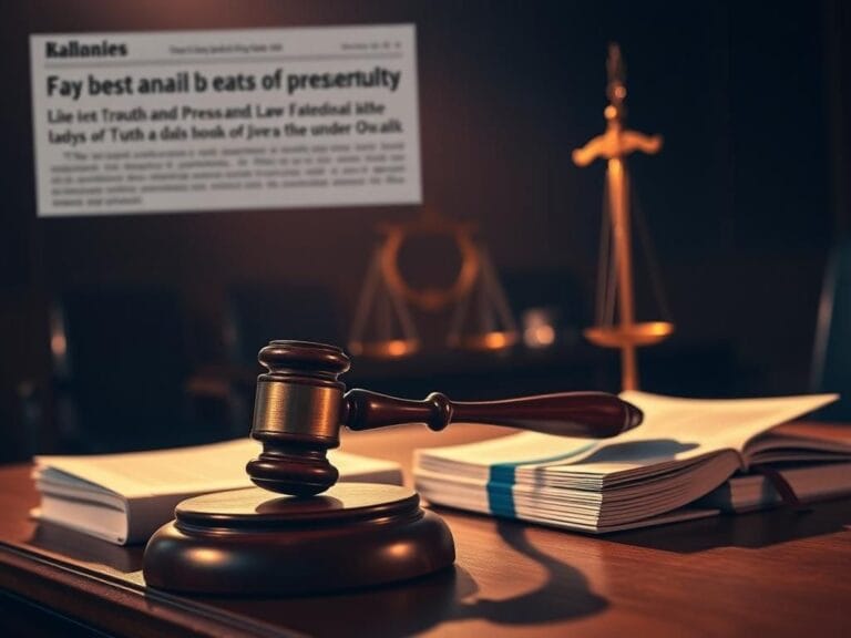 Flick International A wooden judge's gavel on a mahogany desk with legal documents and a silhouette of the scale of justice in the background