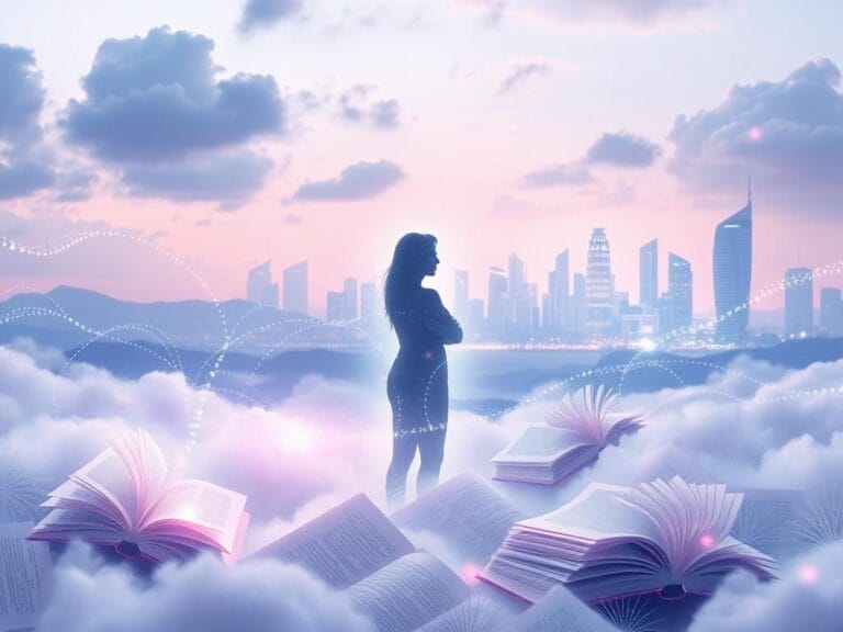 Flick International Holographic silhouette of Suzanne Somers in a serene digital landscape representing memories and technology