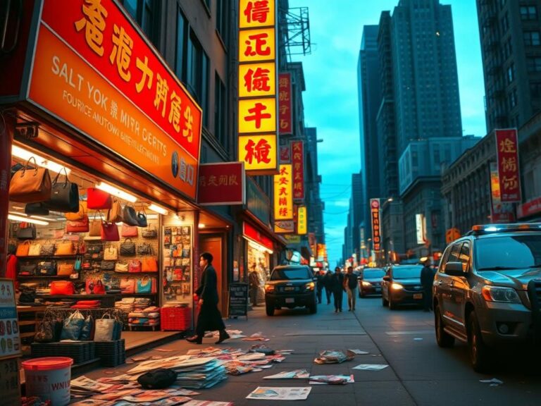 Flick International Bustling scene in Chinatown, NYC with law enforcement presence and protest materials