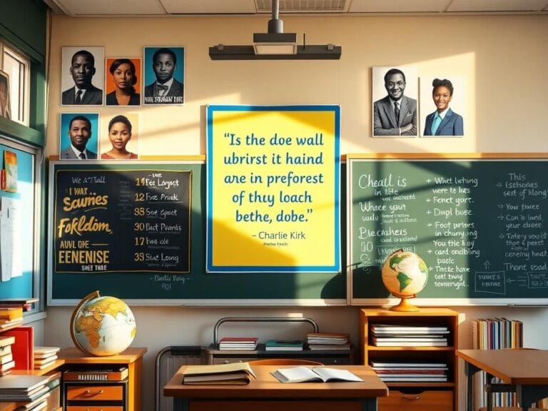 Flick International Vibrant classroom scene featuring a Charlie Kirk poster promoting empowerment and free speech