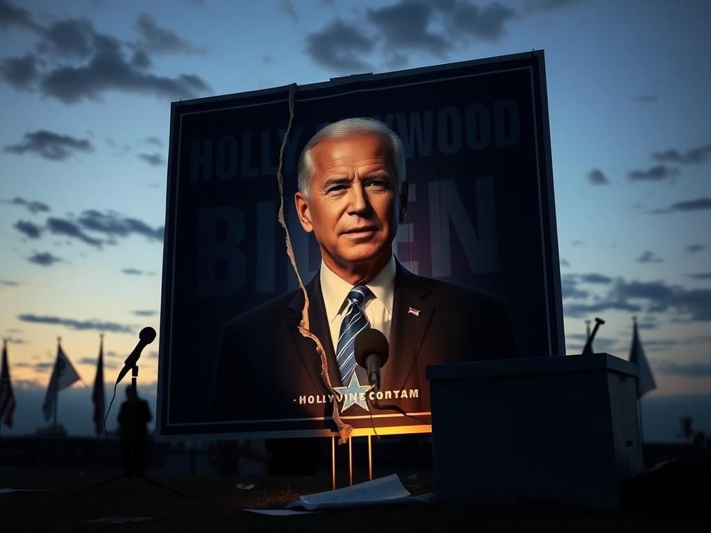 Flick International Torn presidential campaign poster featuring Joe Biden with a faded Hollywood star emblem.