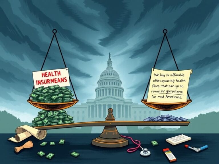 Flick International A conceptual illustration of a broken scale balancing high health insurance premiums and affordable catastrophic plans