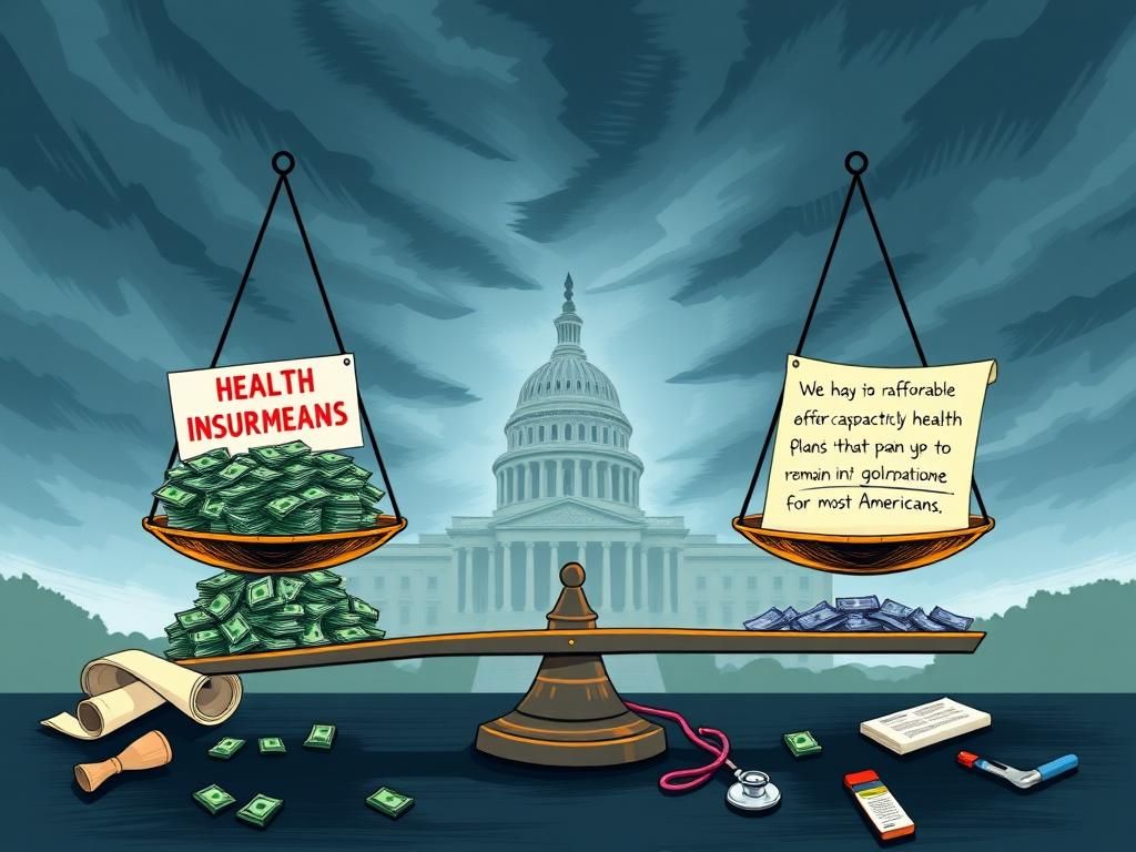 Flick International A conceptual illustration of a broken scale balancing high health insurance premiums and affordable catastrophic plans