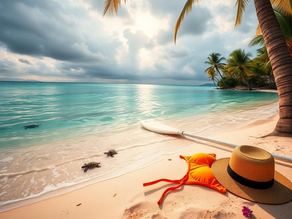 Flick International Orange multicolored bikini laid out on a sandy beach during Brie Larson's luxurious getaway