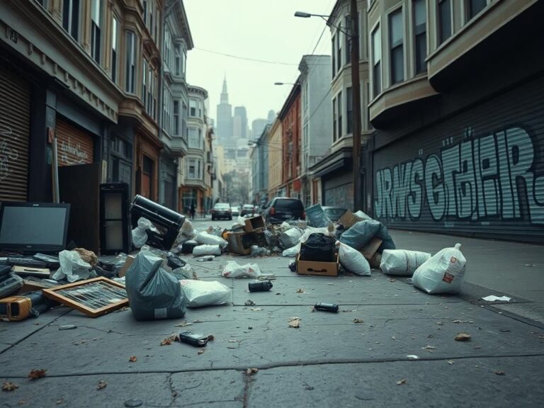 Flick International Grimy San Francisco street with litter and waste indicating urban neglect