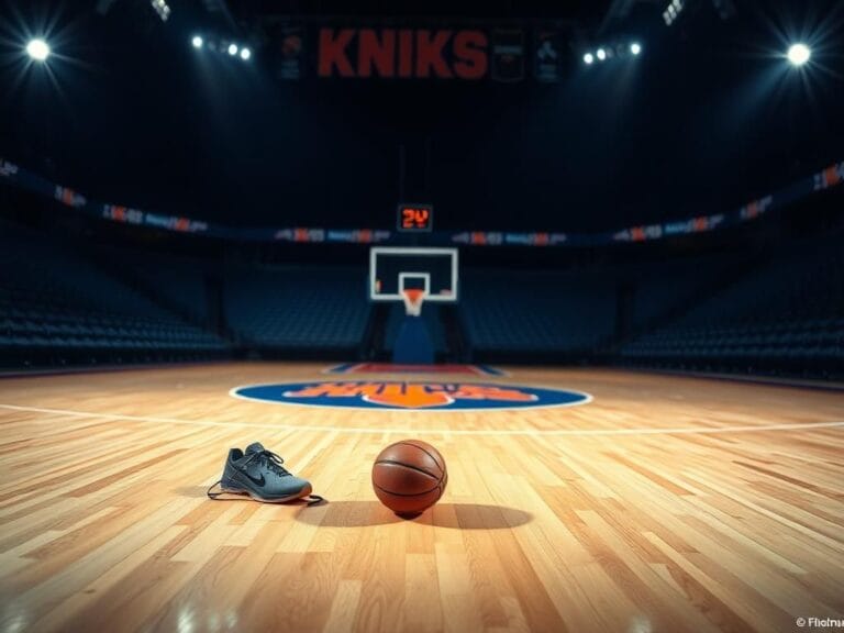 Flick International A dynamic basketball court with abandoned sneakers and a rolling basketball, showcasing a moment of tension