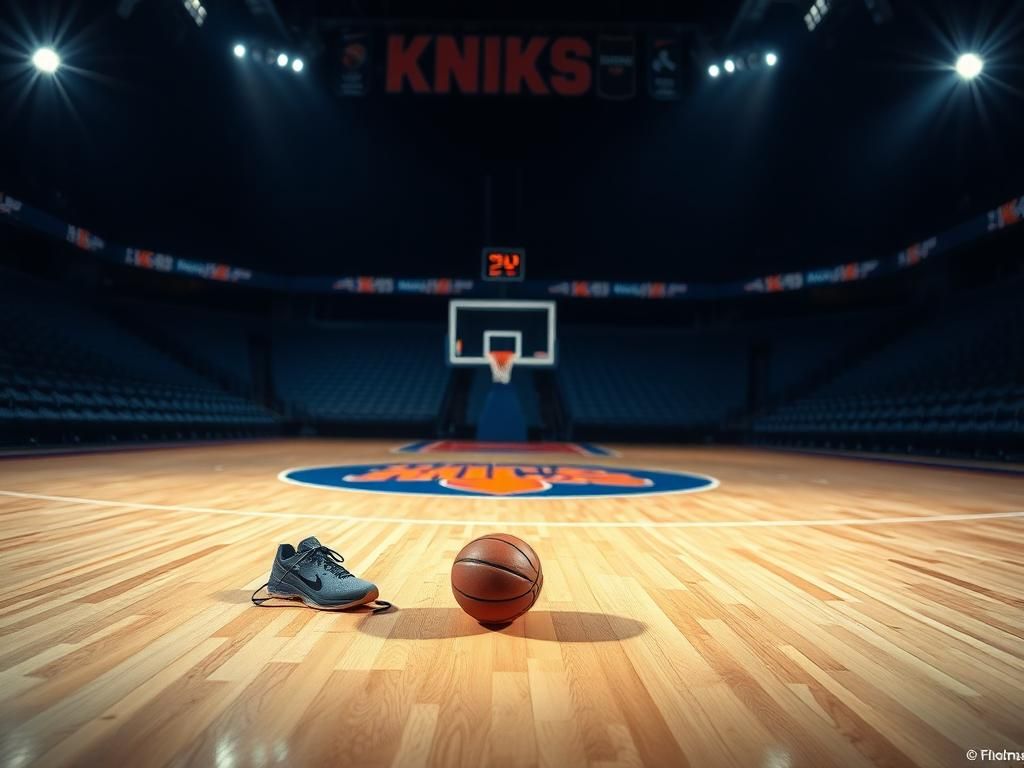 Flick International A dynamic basketball court with abandoned sneakers and a rolling basketball, showcasing a moment of tension