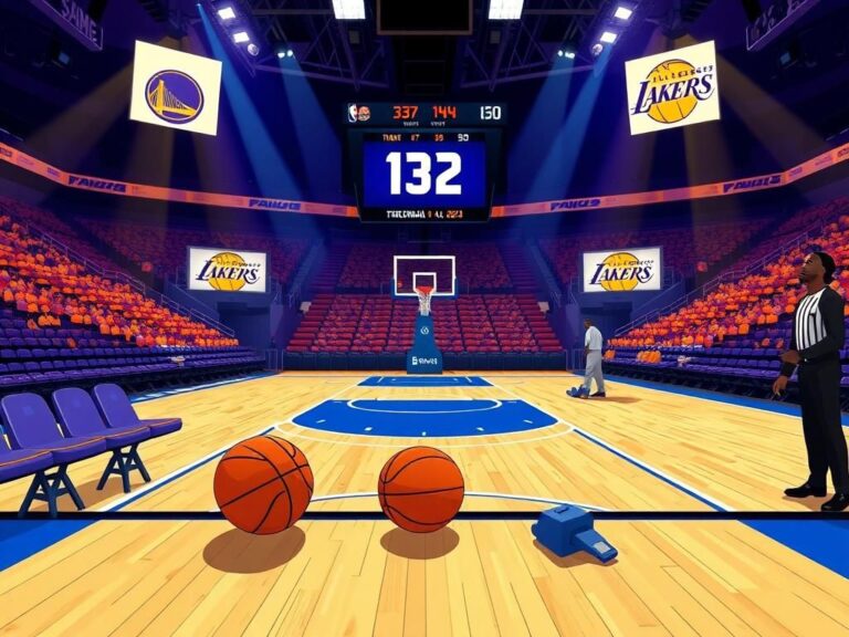 Flick International Illustration of a basketball court during an NBA game showcasing the Golden State Warriors' empty bench.