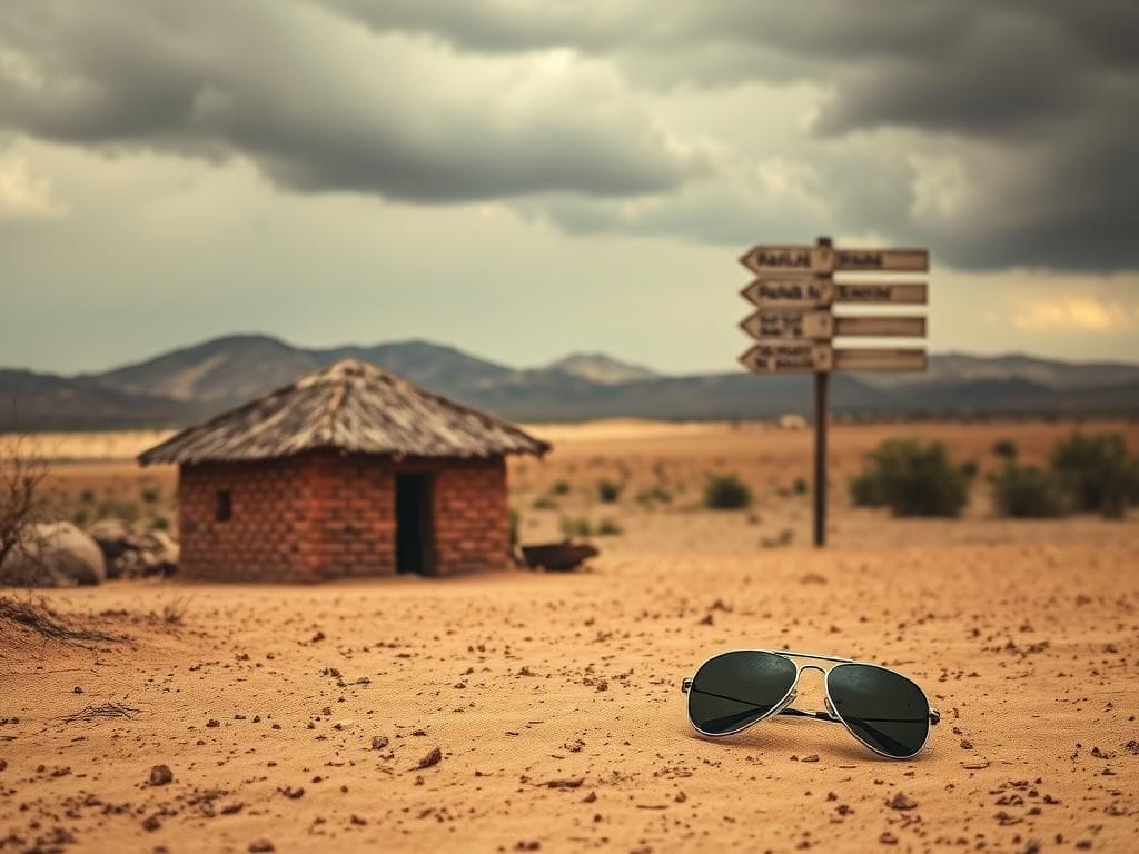 Flick International A desolate landscape in Niger with a mud-brick house and dry earth