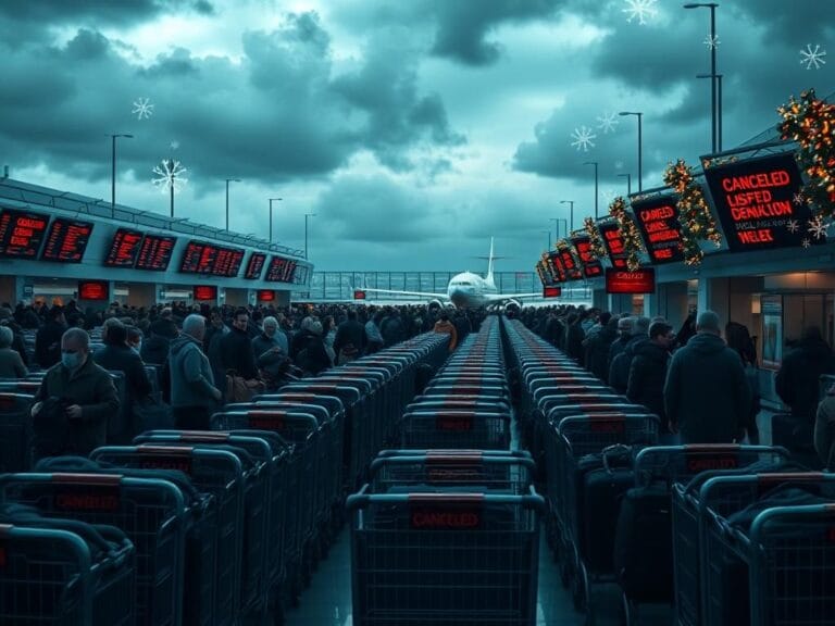 Flick International Bustling airport scene illustrating chaos during holiday travel amid government shutdown