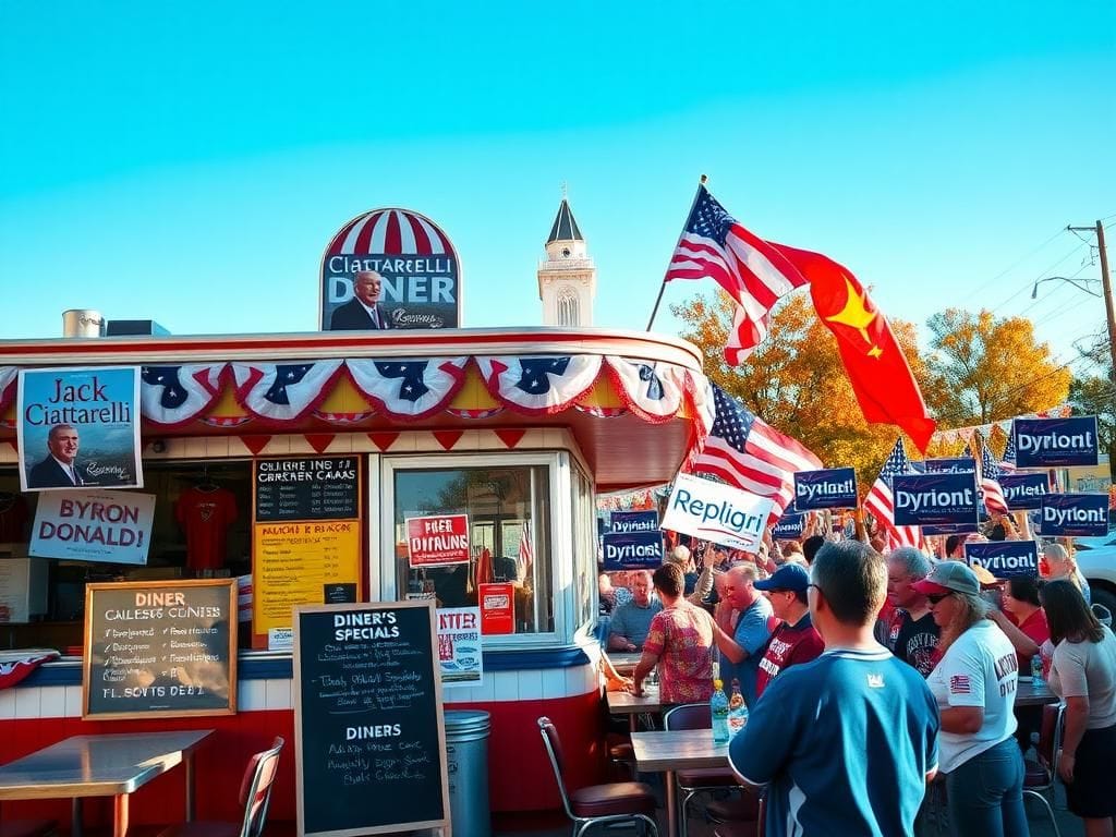 Flick International Diner decorated for a Republican campaign in New Jersey