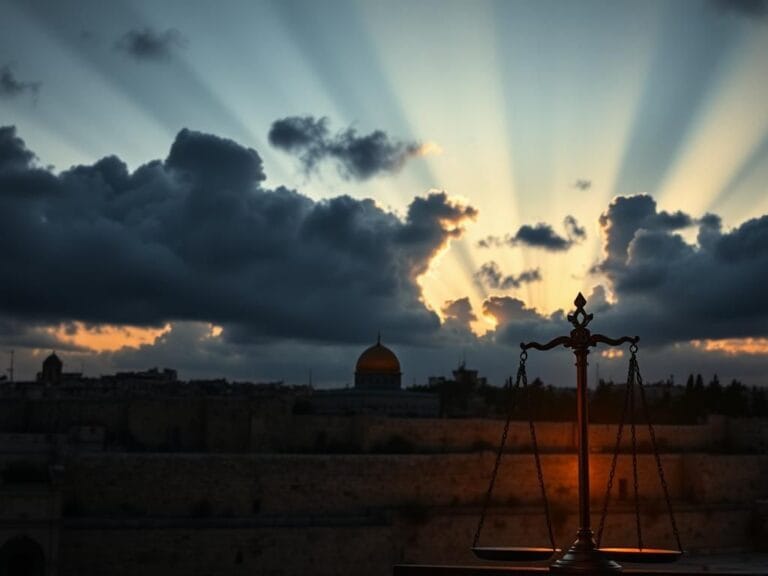 Flick International Dramatic skyline of Jerusalem at dusk with silhouette of the Western Wall