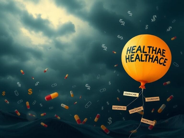 Flick International Abstract image depicting a chaotic storm with healthcare symbols amid a dark cloudy sky