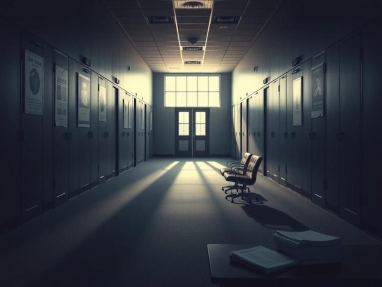 Flick International A dramatic empty hallway in a federal office building symbolizing potential layoffs