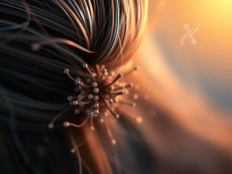 Flick International Close-up of a healthy hair follicle with pigment-producing stem cells showcasing shades of gray, black, and brown