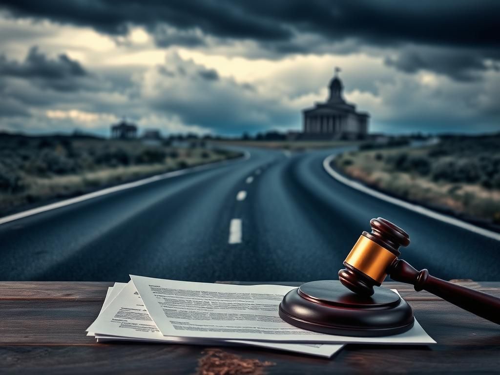 Flick International Winding highway under a dark moody sky symbolizing tension with tire marks indicating reckless driving