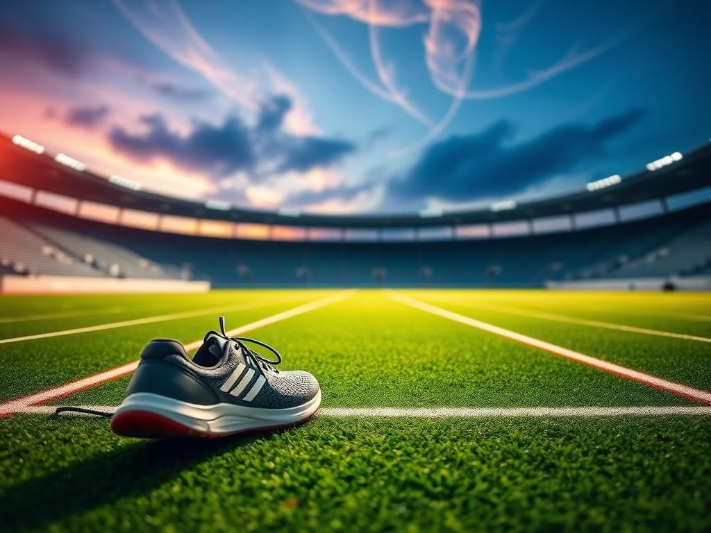 Flick International Empty running shoes at the starting line symbolizing the journey of athletes