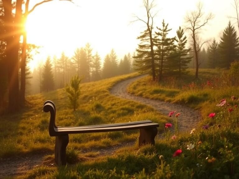 Flick International A serene dawn landscape depicting a winding path through a lush forest symbolizing recovery and transformation